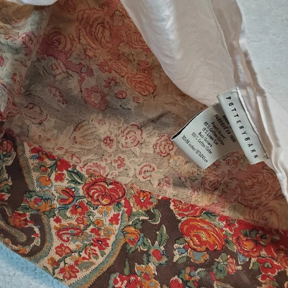 Pottery Barn Carrie Red Brown Paisley Floral Linen Blend Home Pair Curtain 50x84